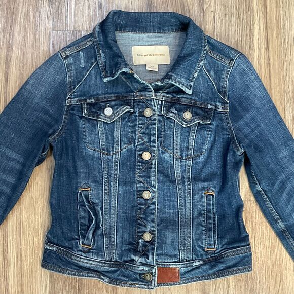 Anthropologie Pilcro and the Letterpress Cropped Blue Denim Trucker Jacket Small - Picture 2 of 8